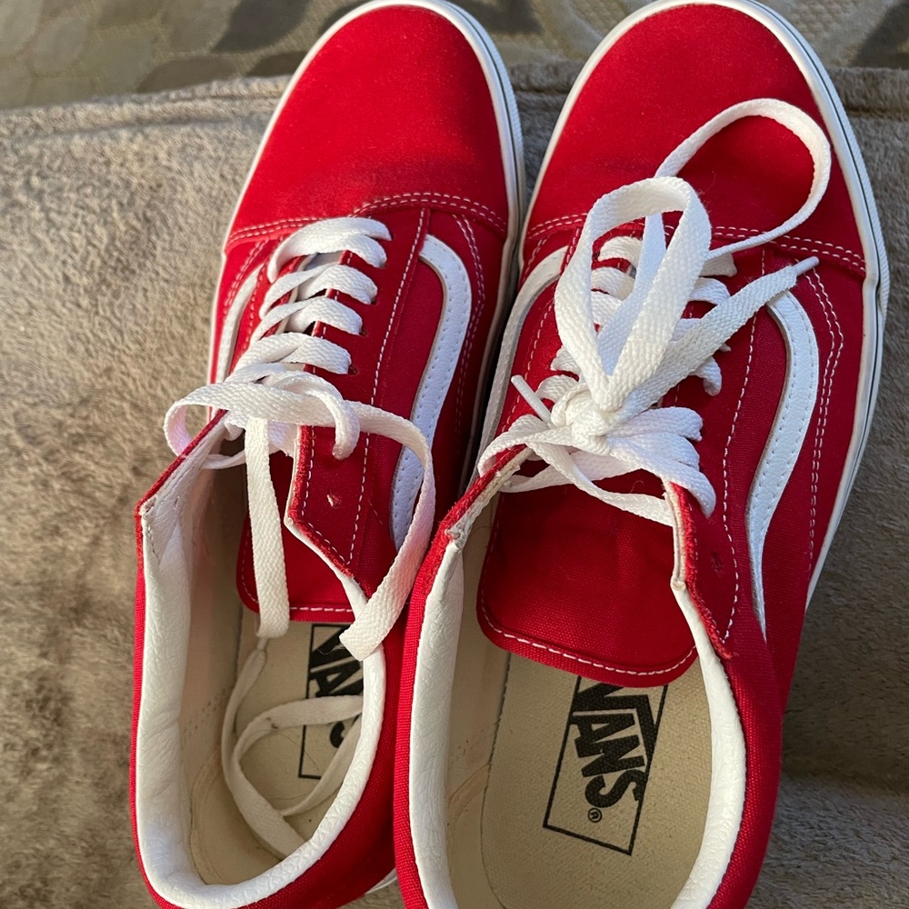 Vans women’s red and white sneakers